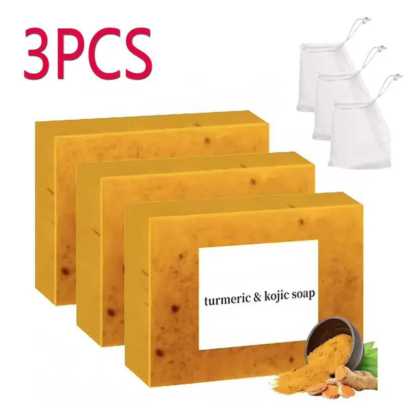 Turmeric Soap, Lemon Kojic Acid Soap with Exfoliating Scrub Particles, Gentle Body Wash Bar for Acne Control, Oil Control, Moisturizing & Brightening, Ginger Soap