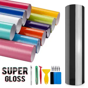 12''× 60'' DIY Automotive Gloss Black Vinyl Wrap Roll Sheet, 5ft x 1ft Vinyl Wrap Bubble Free with Air Release Technology, Anti-Scratch,Perfect for Cars DIY Exterior Interior Protect