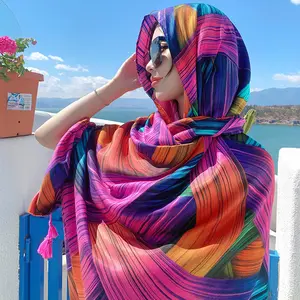 Ethnic Style Silk Scarf - Sun Protection, Thin, Large-Shaped, Long Dupatta, Multi Colored for Tibet Desert Travel & Holiday Use, Large-Shaped Scarves, Long Dupatta Scarves