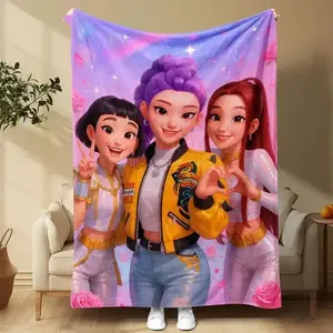 K-Pop Demon Hunters Theme Flannel Blanket Warm nap Blanket This Super Soft Flannel Blanket is The Perfect Gift for Christmas and lovers Soft Warm Cozy Throw for Bed Sofa Nap Travel, Cute Home Decor
