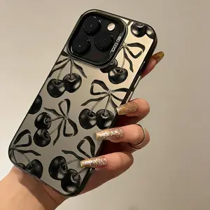 Black Cherry Pattern Case for iPhone 17 16 Pro Max 15 Plus 14 13 12 11  Air  XS  Shockproof Anti-Scratch Durable PC Back Protective Cover for gift