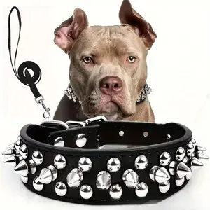Funk Leather Spiked Studded Dog Collar Adjustable Design with Squeak Ball Gift Fits Small Medium Large Pets and Cats Durable Zinc Alloy Rivets Thick PU Microfiber Leather Sturdy Leash Hook Comfortable Safe to Wear