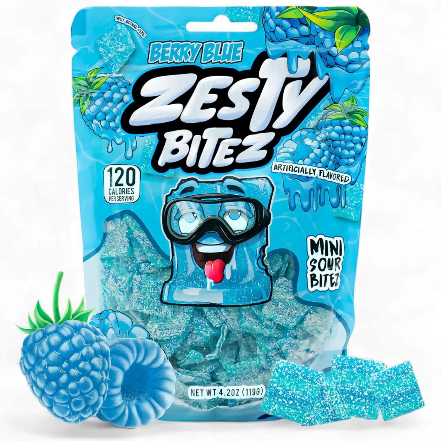 Zesty Bitez Sour Candy Strips Bites – Sour Belts with Intense Tangy Fruity Flavor (1 Pack, Berry Blue)