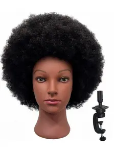 African Mannequin Head with 100% Human Hair Mannequin Head Curly Cosmetology Manican Mannequins Heads with Stand for Display Practice Braiding Styling Training Head Hair Styling Wig Styling