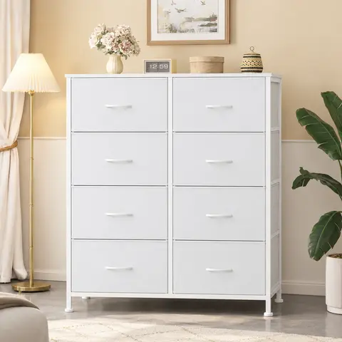 8 Drawers Dresser Organizer Storage Drawers Fabric Storage Tower, Chest of Drawers with Fabric Bins, Steel Frame, Wooden Top Drawer Compartments