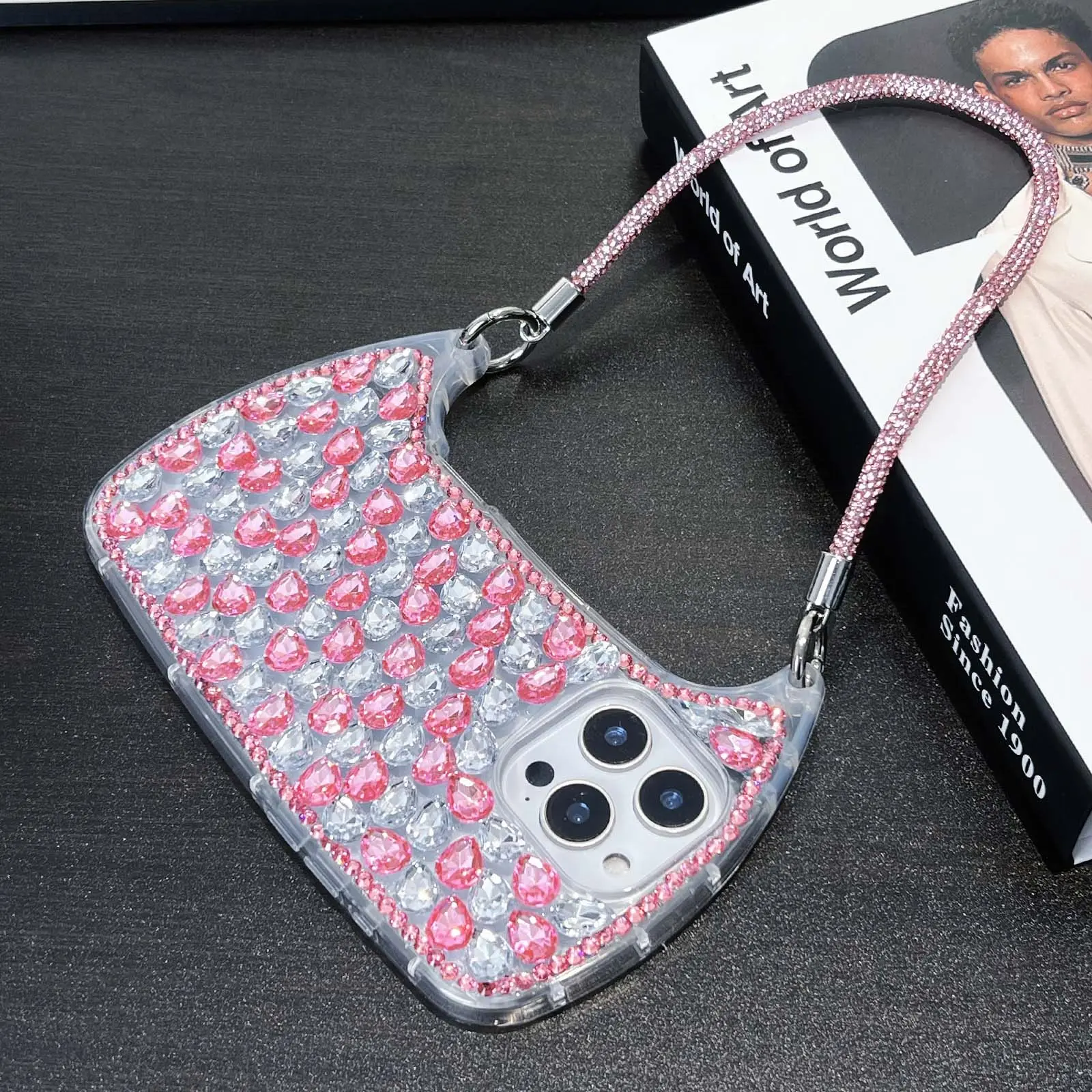 Cute Shiny Diamond Crossbody Bag Phone Case for iPhone 13-17 Shockproof Anti-drop Airbag Protection Lens Cover Protective Smartphone Casing Cellphone Protector