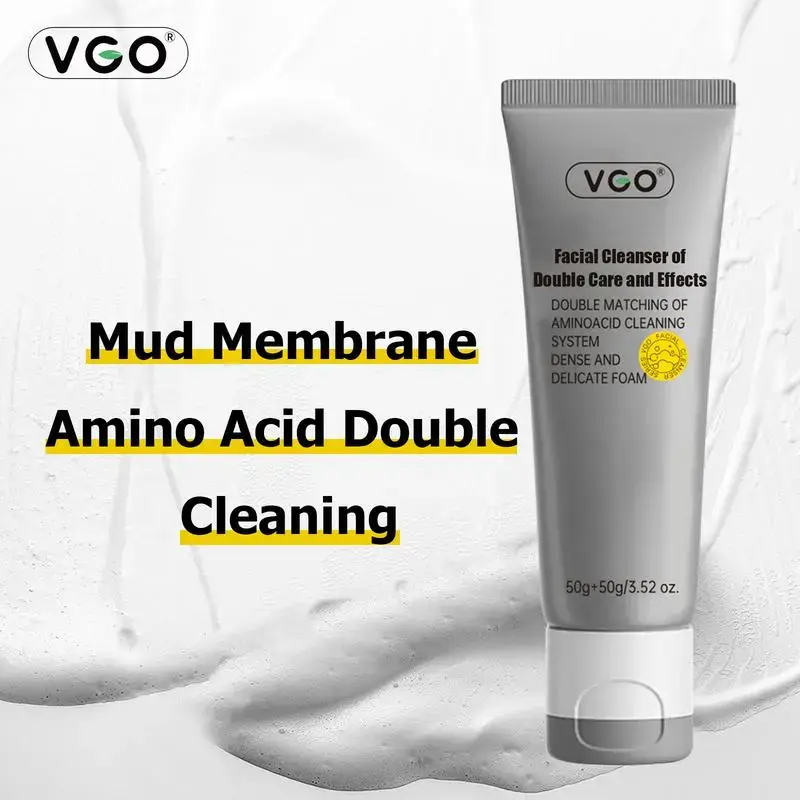 VGO Activated Charcoal Face Wash, Gentle Hydrating Foam Cleanser with Coconut for Sensitive & All Skin Types, 50g, Squeeze, Moisturizing, Facial Cleanser, Cleansing, Daily, Coconut Oil, Dual Tube