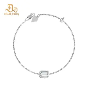 Delzzad 1ct Step Cut Bezel Bracelet Synthetic Moissanite S925 Sterling Silver Bracelet Chain Jewelry Birthday Engagement Wedding Anniversary Perfect Christmas Gifts