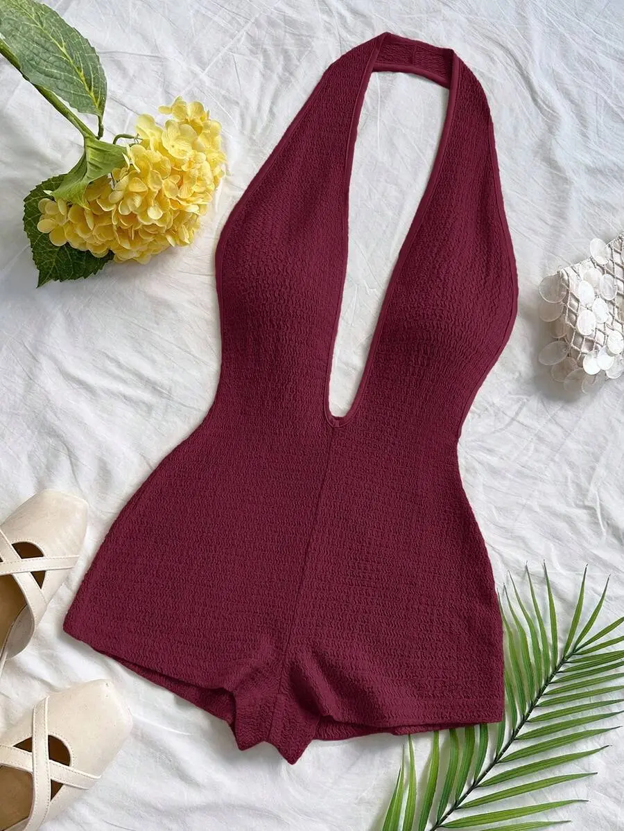 Solid Color Minimalist Halter Neck Chic Jumpsuit