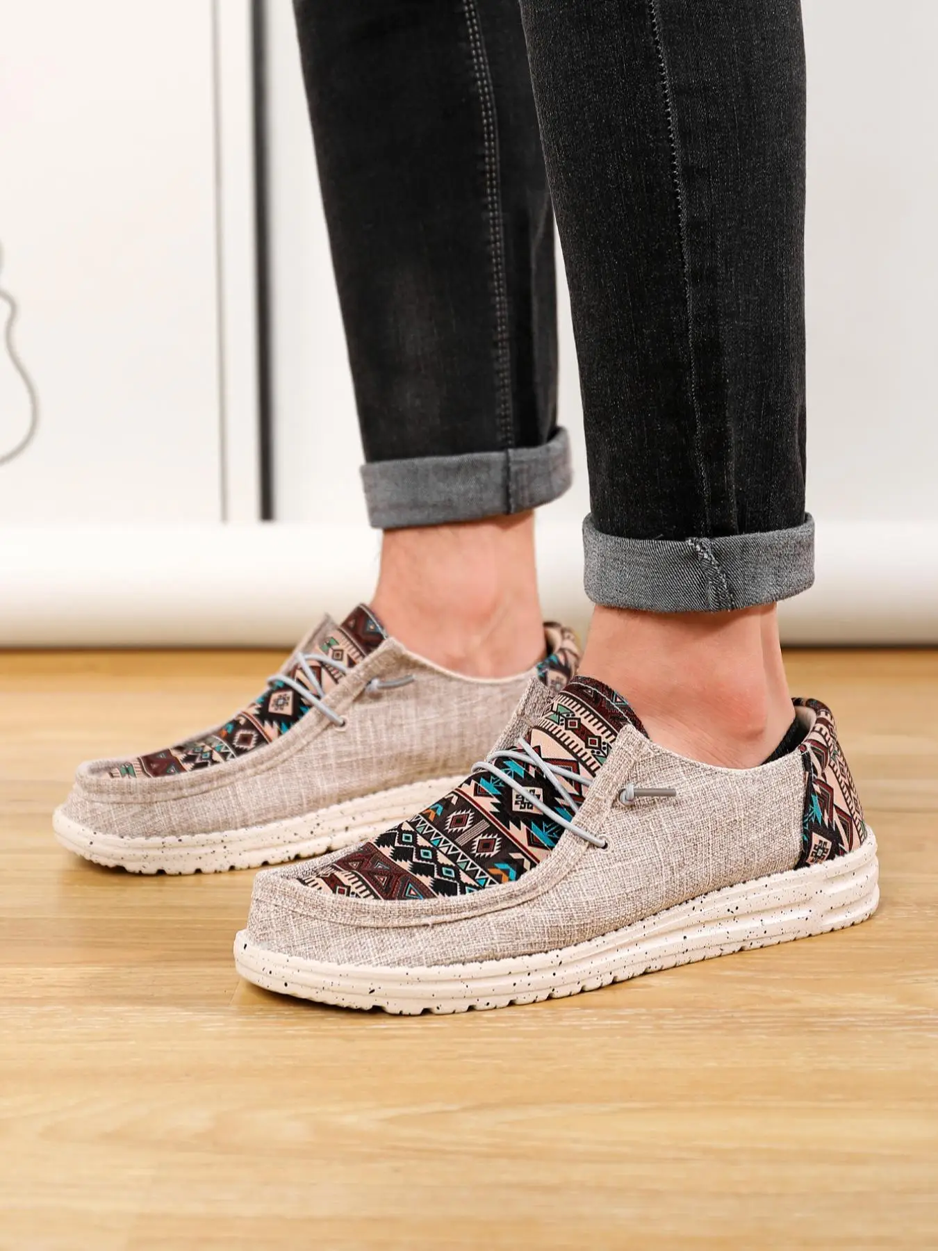 Men's Casual All over Print Slip on Loafers, Ethnic Pattern Lightweight Low Top Designer Sneakers, Comfortable Breathable Flat Walking Shoes for Daily