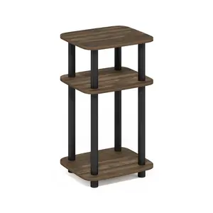 JUST Side Table in Columbia Walnut, a functional piece with 3-tier storage, open shelf, easy assembly for bedrooms, living rooms, and small spaces
