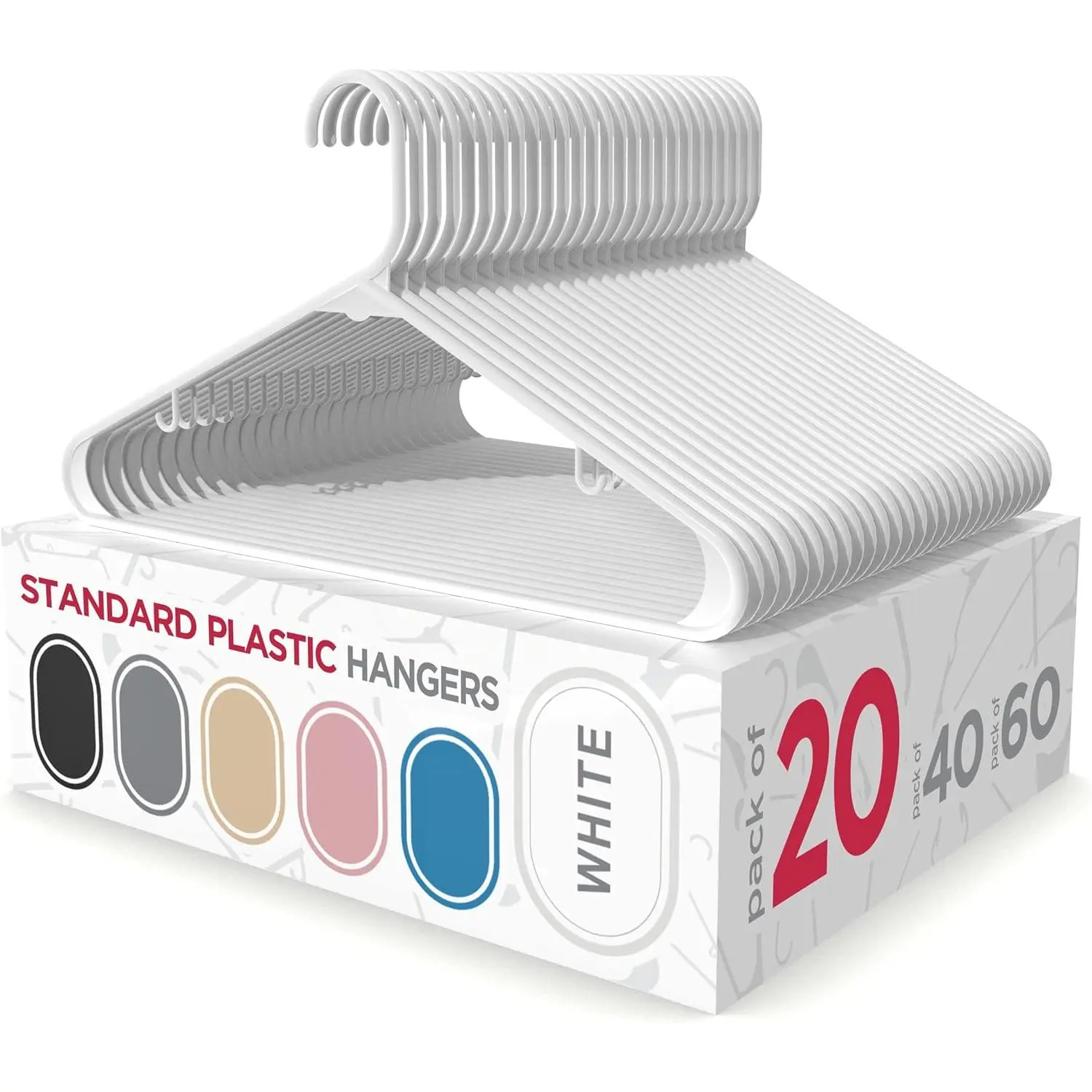 White Plastic Hook Clothes Hangers - 20 Pack, 16” x 10” x 1/4", Synthetic, Adult Size, Smooth, Lightweight, Durable, Thick, Space-Saving, Closet Organizer for Coats, Shirts, Home Essentials