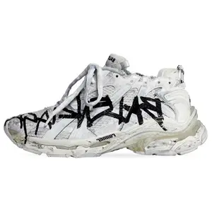 Balenciaga Runner Graffiti Mesh Low-Top Lace-Up Sneakers for Women in White Distressed Finish