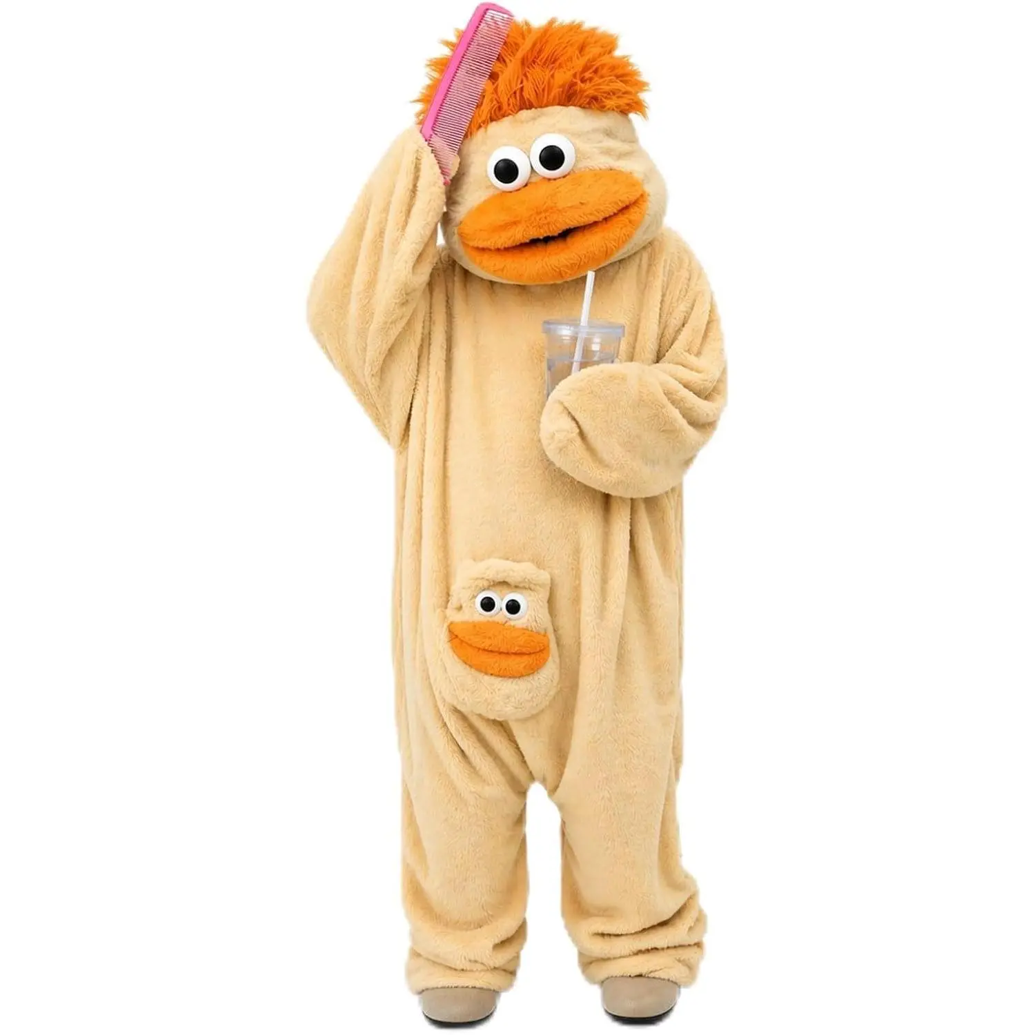 big mouth monster onesie goofy cursed comfort plush jumpsuit for men women, premium upgraded warm fabric oversized one size, full accessory kit with comb & monster foot covers, great costume for teen theme gatherings Loungewear Nightwear