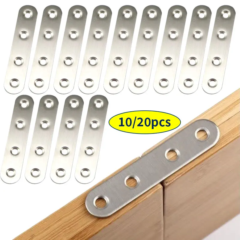 10/20pcs Flat Straight Brace Brackets, Sturdy Stainless Steel Metal Bracket, Heavy Duty Fastening, Repair Fixing Brackets, Used for fixing and connecting furniture tables, chairs, and shelves