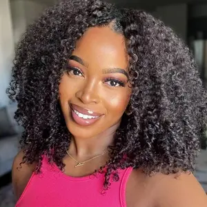 Amandahair V Part Wig Human Hair Curly Wig Human Hair Minimal/No Leave Out Upgrade U Part Wig for Black Women Glueless Wig