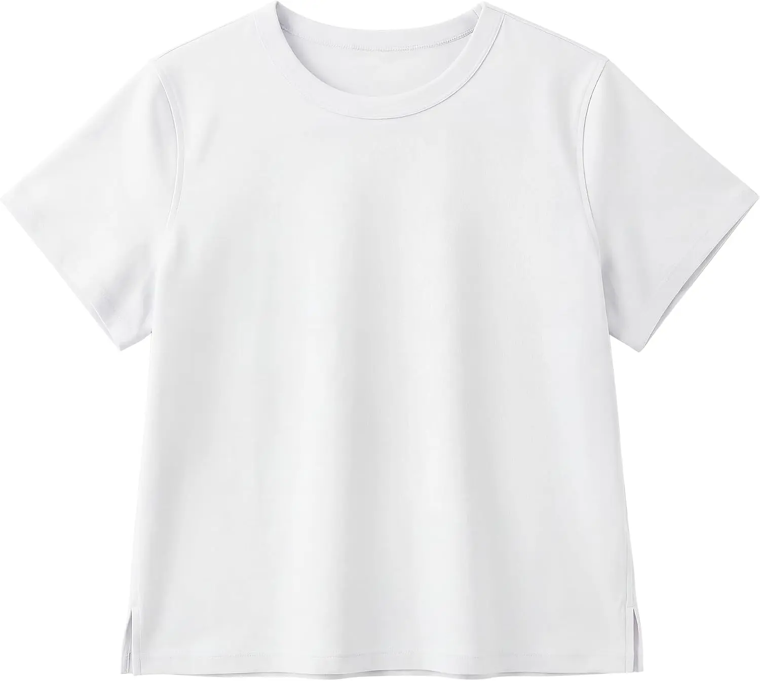 Women's 100% Cotton Short Sleeve Crew Neck Casual Boxy Cut T-Shirt Crop Top - Liquid Ammonia Treatment, Silky Feel, Slit Sides, Double-Stitched Seams, Relaxed Fit, Breathable, Comfort Colors, Round Neck, Casual Tee