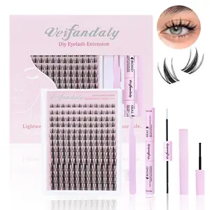Veifandaly Fairy Lash KIT Lash Clusters Manga Individual Lashes C Curl Wispy Eyelash Clusters WideSpan Eyelash Extension Kit with Lash Bond and Seal Wet-Look Spiky Cluster Lashes (Aesthetic‌ Kit) very cheap style Natural DIY Flawless Set
