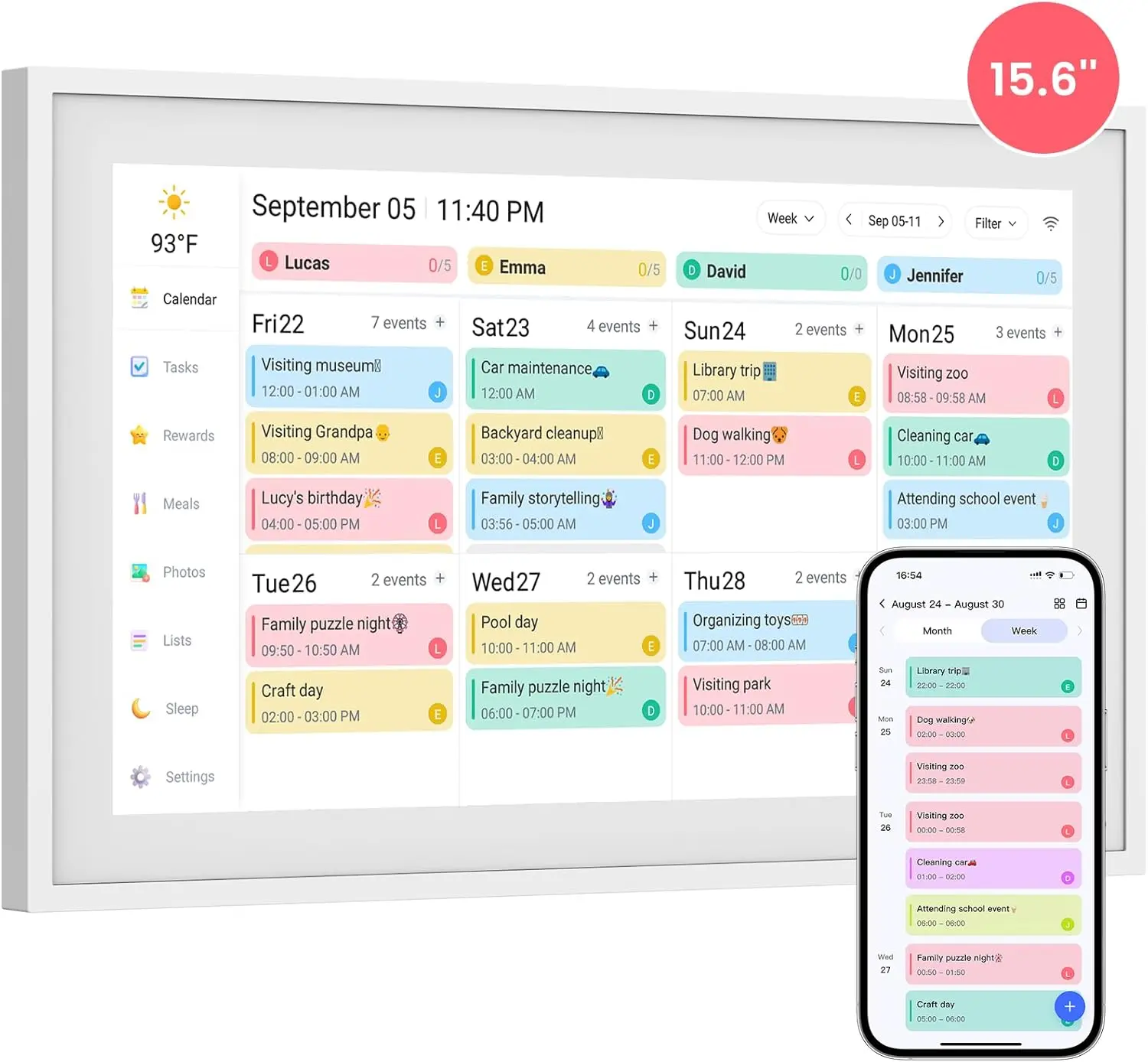 Calendar: 15-inch Wall Planner Digital Calendar & Chore Chart, Smart Touchscreen Interactive Display for Family Schedules – Wall Mount Included, Great for Organizing Your 2026 Calendar