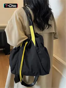 Large capacity fashionable drawstring tote bag with magnetic buckle, casual trendy handbag, simple, lightweight and comfortable shoulder bag, suitable for outdoor sports, travel, commuting backpack, Travel Backpacks