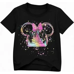 Girls' Princess Magical Kingdom Shirts - Cute Bow, Castle Graphic Tshirts, Kids' Vacation Trip Tee Tops