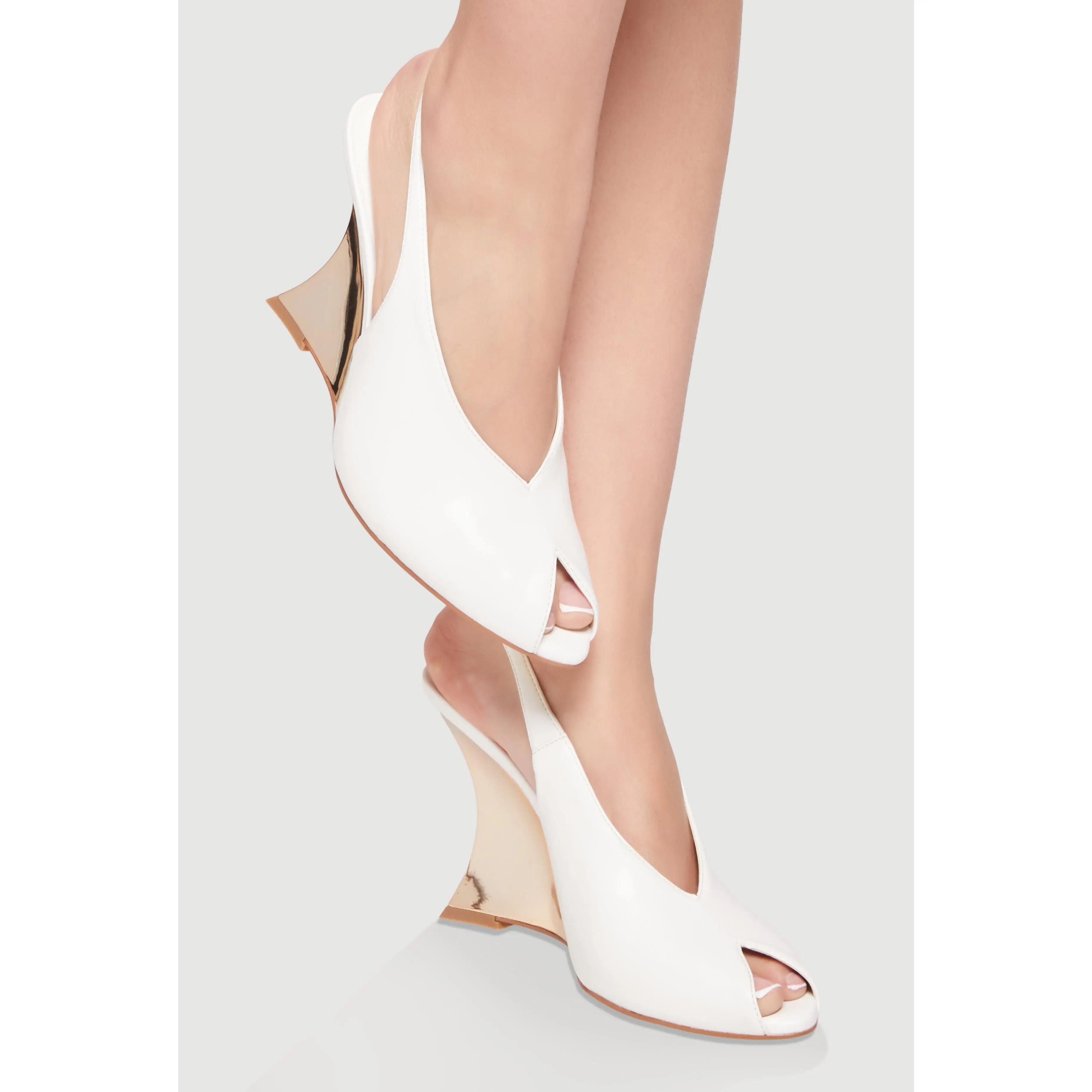 Peep Toe Slingback Metallic Wedges