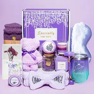 Mother's Day Gift  Birthday Gifts for Women,Gifts for Her Purple Gifts Basket for Women Lavender Relaxing Gift Set Self Care Package Unique Female Gift Ideas Birthday Presents Female Friendship Gifts