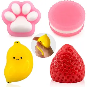 Taba Squishy Toys 4 Pack, Soft Sensory Fidget Squeeze Toys for Stress Relief, Kawaii Fufu Squishies for Kids & Adults, Party Favors, Goodie Bag Fillers