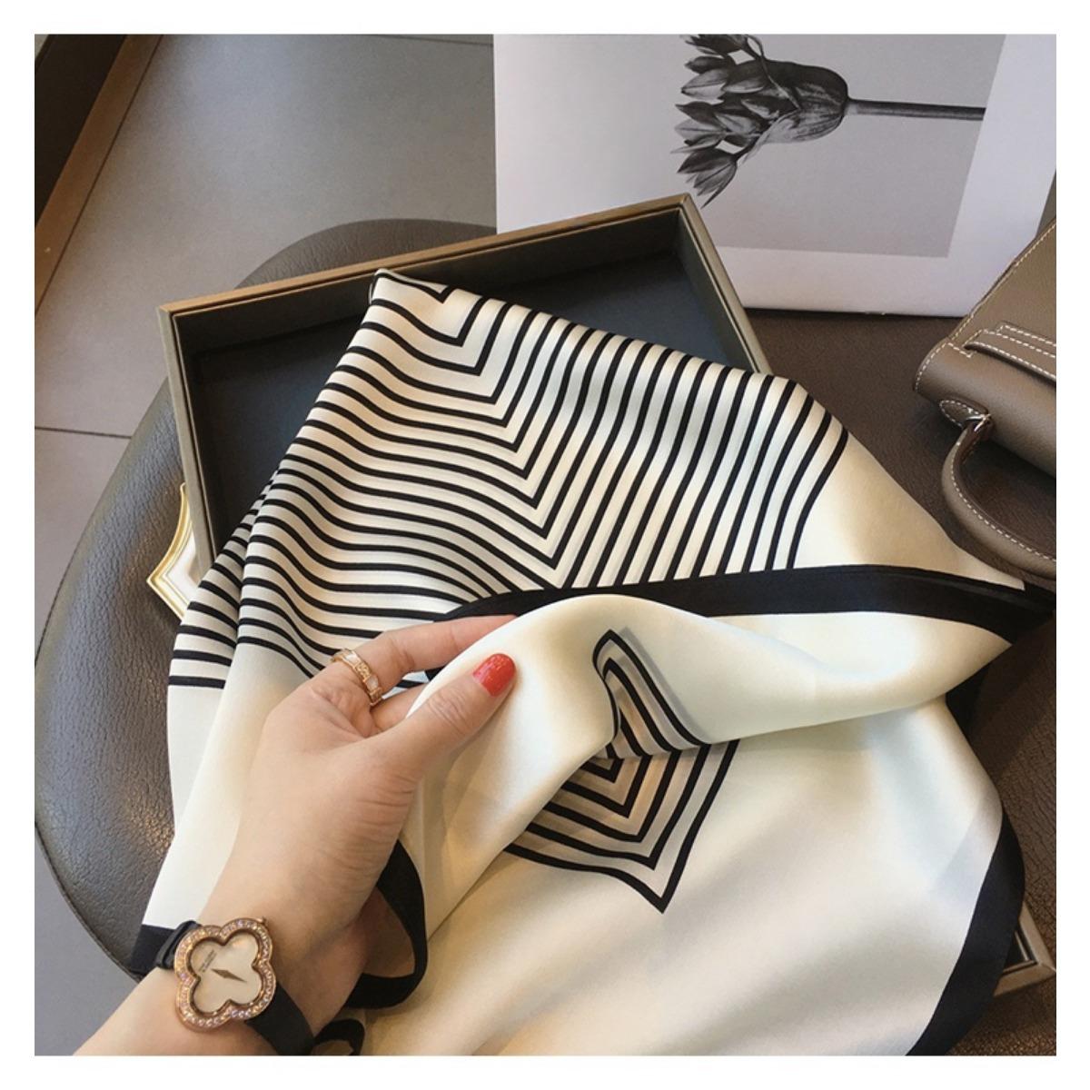 Women’s imitation silk scarf, women’s scarf, silk headscarf, striped style, square scarf, multifunctional neck scarf, hair accessory, girls’ accessories, women’s scarf