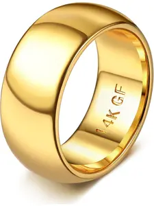 14k Filled Ring for Women & Men, Thick Thin Pinky Thumb Ring, Wedding Band, Non-Tarnish, Plain Dome, Comfort Fit, Sizes 6-10, Engagement Wedding Bands