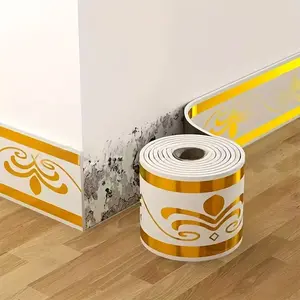 Self-Adhesive PVC Baseboard, Thick Waterproof Vinyl Wall Trim, Peel and Stick Skirting Board, Countertop Edge Guard, Ceiling Corner Molding, Removable Wall Corner Protector, Easy DIY No Tools Installation, 3.94" x 196.85"