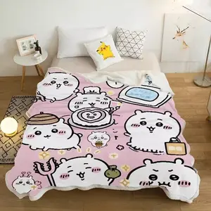 Cartoon Chiikawa Thow Blanket Lightweight Soft Flannel Blanket  Gifts For Chiikawa Loves Suitable For Sofa Beds Living Rooms Suitable For Children And Adults Birthday Gifts Holiday Party Happy Halloween Blankets