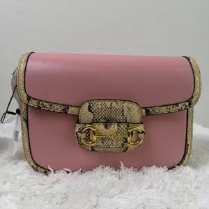 Pre-owned AS Backpacks GUCCI BAGS Snake Print Crossbody Bag with Gold Hardware and Pink Interior