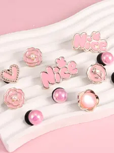 DIY Pink Flower Series Shoe Charms 11PCS Set for Croc Clogs Luxury Nice Letter Pearl Heart Accessories Shoe Embellishments Shoe Accents Shoe Decoration for Women to Customize Shoes