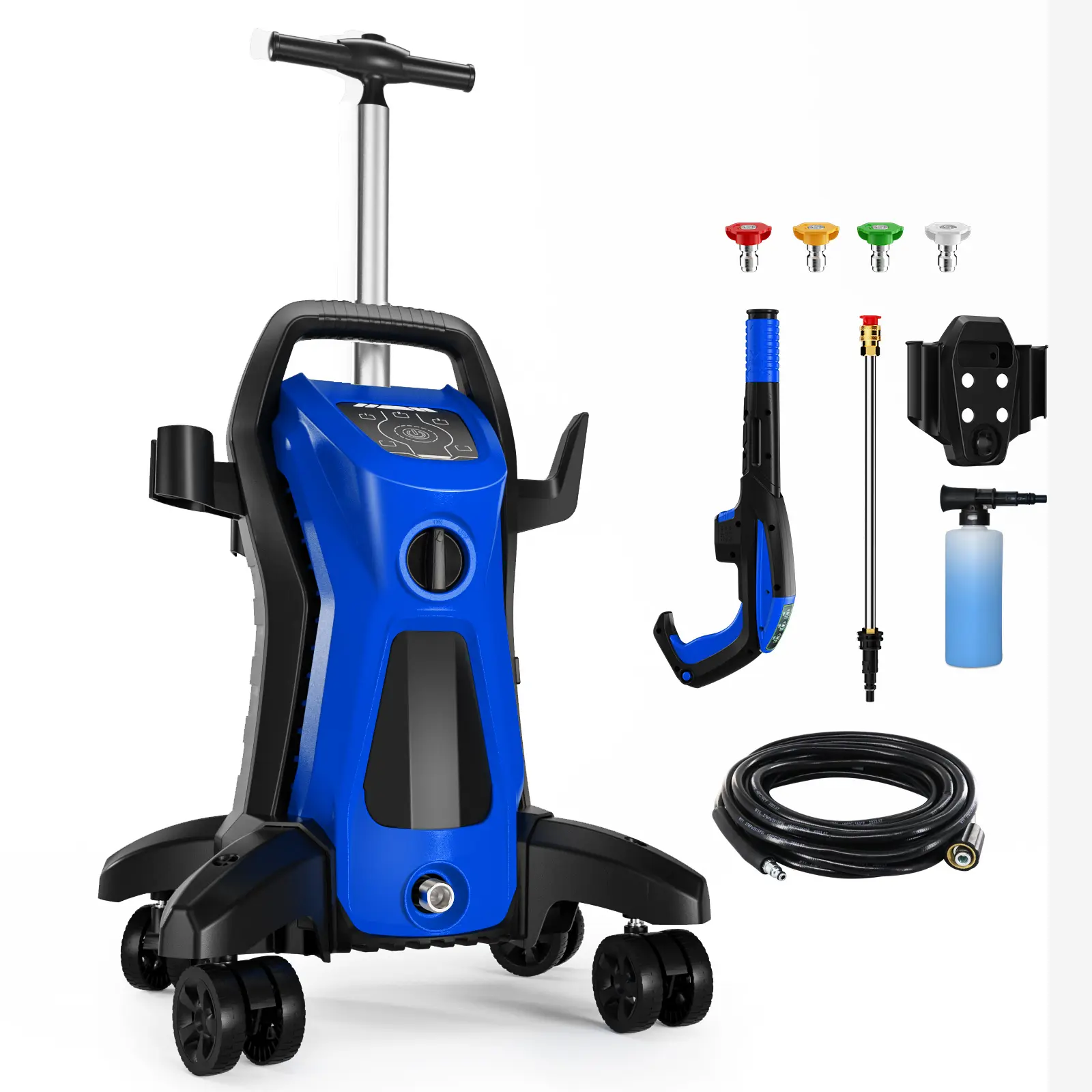 Electric Pressure Washer 4500PSI 3.9GPM, 15 Level Adjustable Touch Screen, Anti-Tip 4 Wheels, Focused Dirt and Grime Cleaning, with 4 Adjustable Nozzle, 500ML Foam Cannon, Stainless Steel Lance and Total Stop System for Car Wash, Home, Patio Cleaning