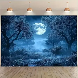 Magic Forest Night Sky and Moon Tree Dreamy Sky Tapestry Background Durable Polyester Fiber, Suitable for Home and Office Decoration, Room Decoration, Bedroom, Enhance the Magical Atmosphere, Easy to Hang, High-Quality Fabric