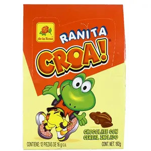 De la Rosa Ranita Croa! Frog Chocolate Shaped 12pcs with Cereal Inflado 192g Snack
