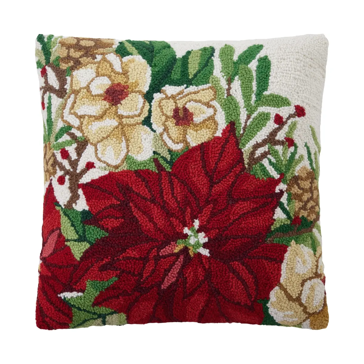 Peking Handicraft Hand-Embroidered Standard Pillow, 31SERX504C18SQ, 18x18 in. Holiday Floral Square Poly-Fill Hook Pillow, Multi-Color, Hand-Embroidered Standard Pillows