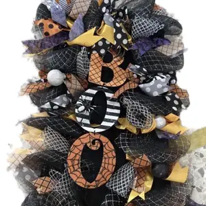 20” 'BOO' Ribbon + Tulle Festive Halloween Wreath