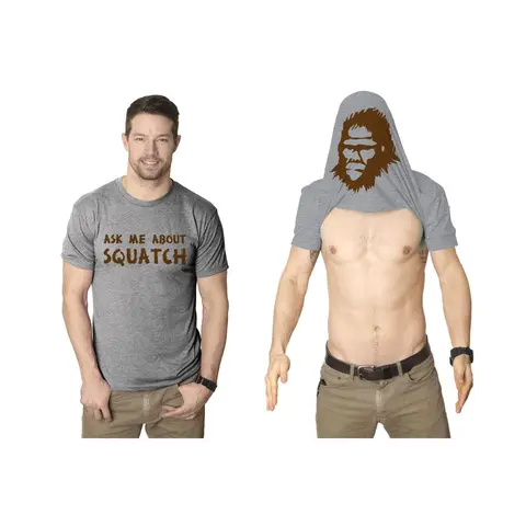 Ask Me About My Bigfoot T Shirt Funny Graphic Sasquatch Flip Shirts Yeti Humor Mens Funny T Shirts Cool Vintage Graphic Tees Funny Flip Short Sleeve Novelty Tees for Guys Light Grey
