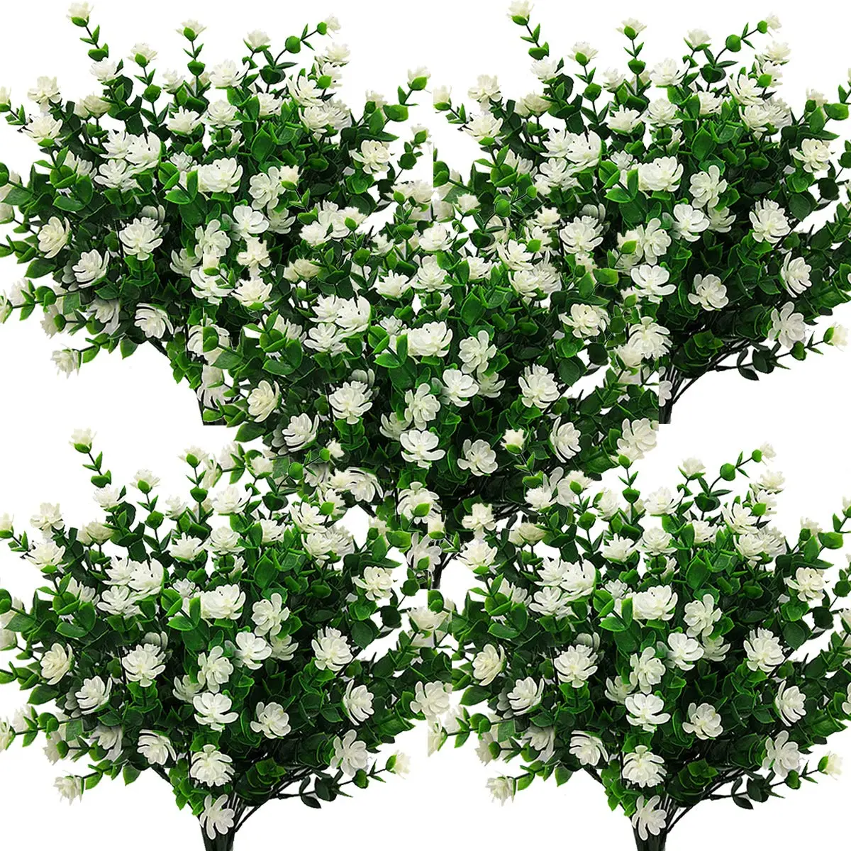 10 Bundles Artificial Fake Flowers Faux Outdoor Plastic Plants UV Resistant Shrubs White Eucalyptus for Inside & Outside Decorations Decorative Fruit Ornaments room decor for men tiktokshopspringglowup yard