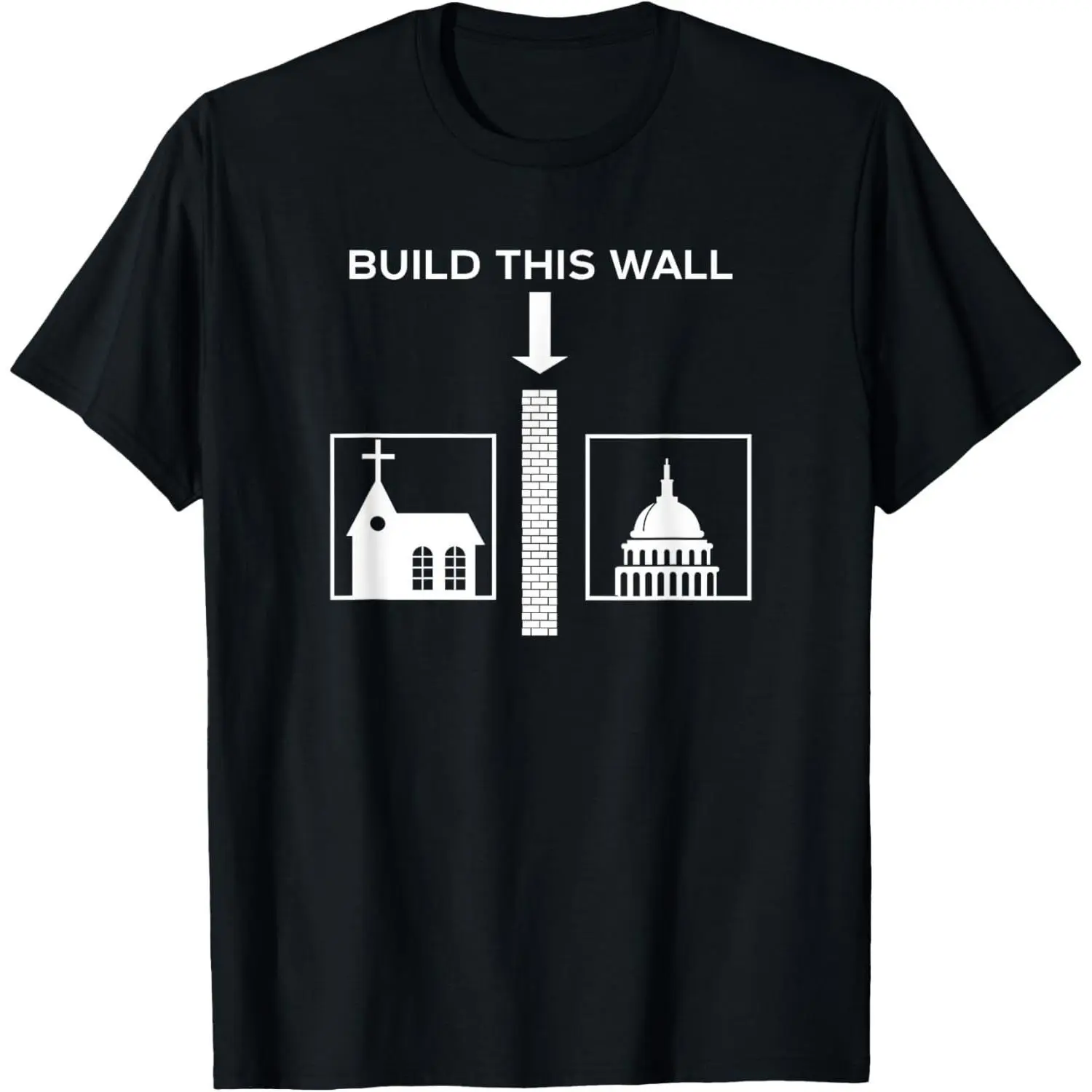 Women's Classic Shirt featuring "Build This Wall" Ironic Slogan, Casual Short-Sleeve Lightweight Tops, Slogan Tees, Basic Shirt