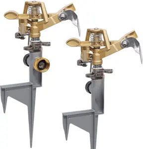 2 Pack Impact Sprinkler Head on Metal Step Spike, Heavy Duty Zinc Alloy Lawn Sprinkler, Adjustable Coverage Nozzle on Sturdy Spike Base, 360 Degree Large Area Irrigation