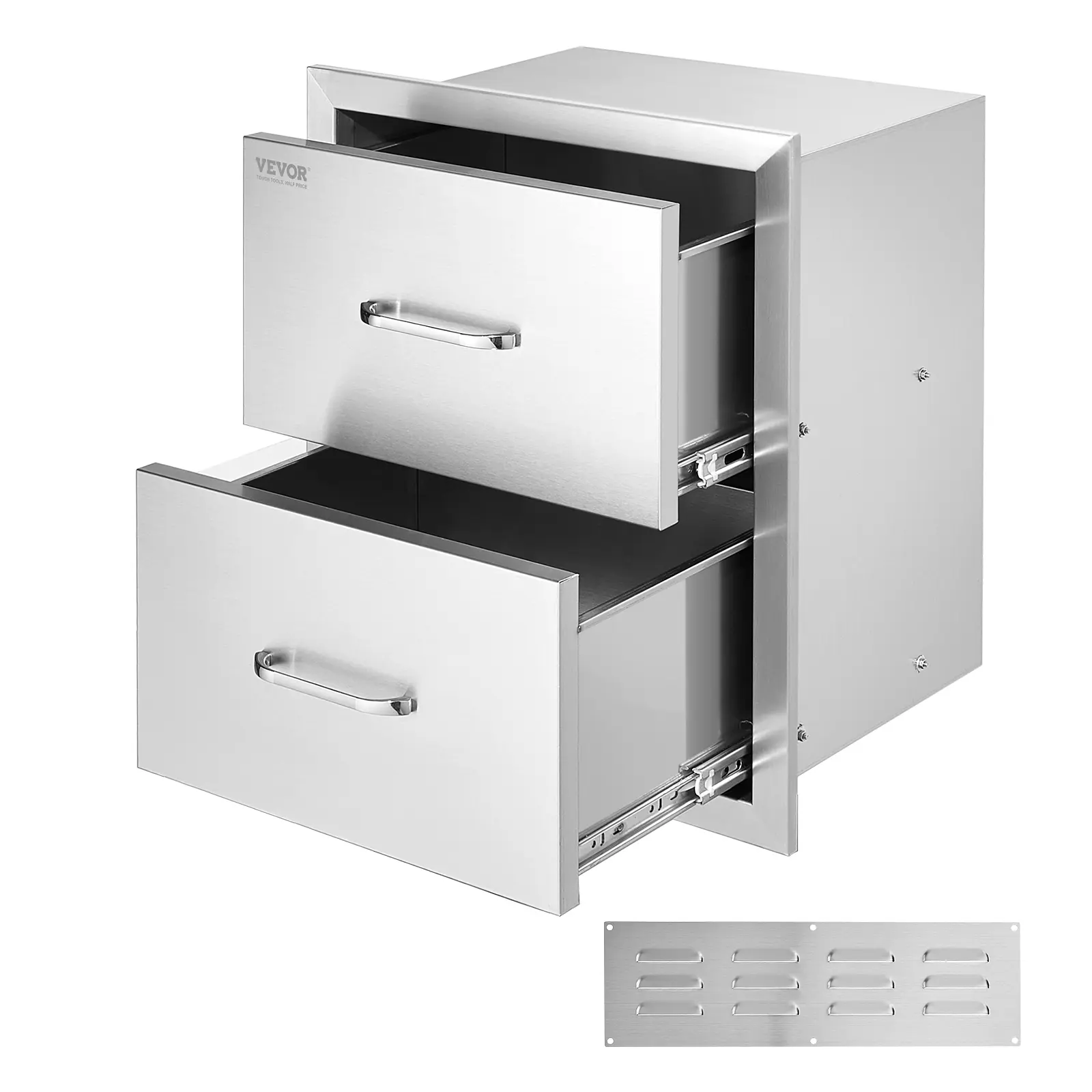 VEVOR Stainless Steel Double Tier Kitchen Drawers, 17.8"w x 20.2"h x 12.2"d Brushed Finish, Flush Mount, Silent Rails, Assembly Required, Easy Install for Outdoor Kitchens#SohoChic