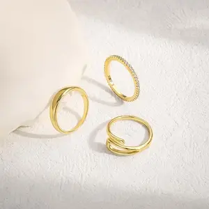 Gold Stacking Rings Non Tarnish  Gold  Ring Sets Dainty Stackable Rings Adjustable Rings Dainty Cubic Zirconia Ring Waterproof Jewelry Perfect for Women Size 6-10