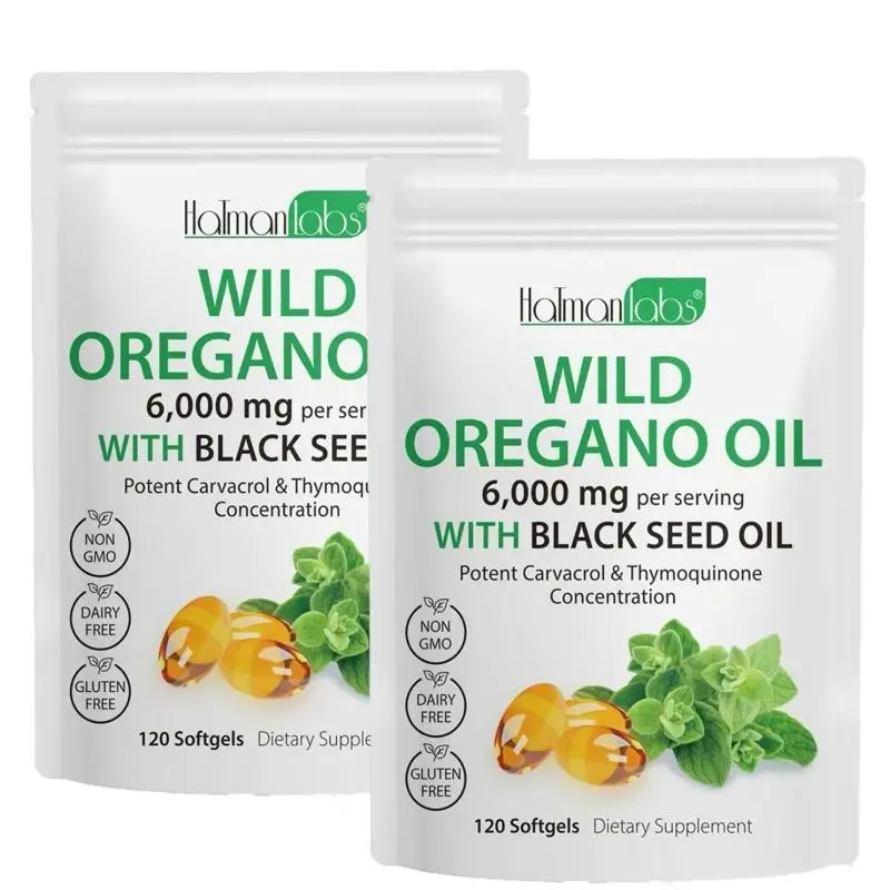 2 Pack Wild Oregano Oil with Black Seed Oil | 6,000mg Per Serving | Organic Non-GMO Gluten-Free Herbal Supplement for Daily Energy & Wellness
