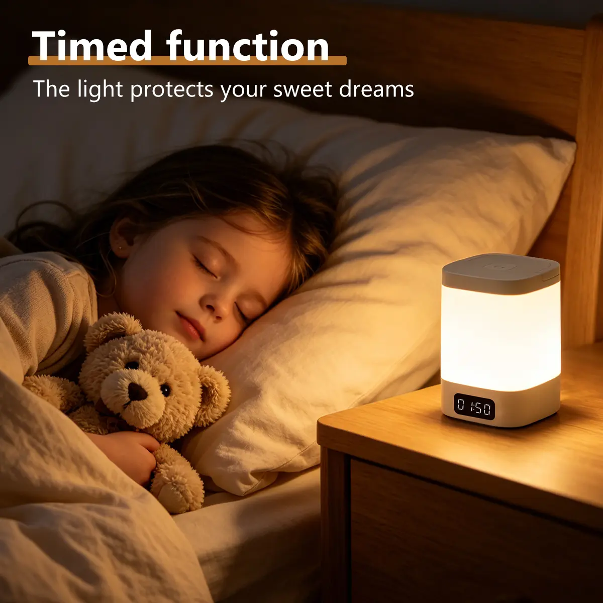 Multi-function clock, bedside night light, remote control dimming, cold and warm, soft light eye protection, bedroom children's sleep long endurance ambient light Dimmable Warm White Led Bedside Lamp sohochic