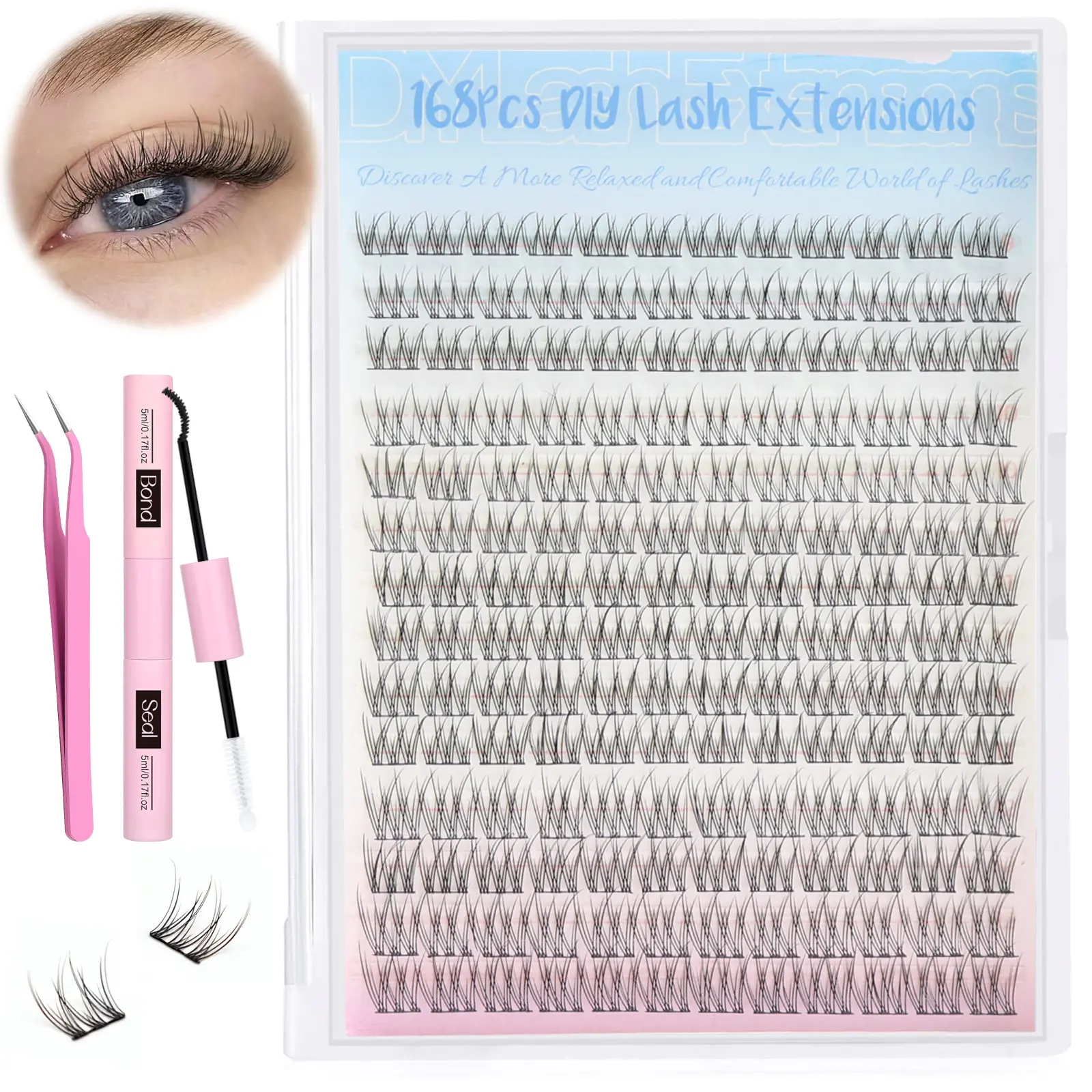 Wispy Eyelash Cluster DIY Kit for Adults - 168Pcs 9-12MM Soft PBT Fibers False Lashes, Lightweight Alternative to Professional Eyelash Extensions