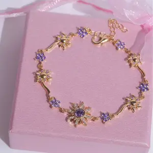 Sun Flower Purple Bracelet Inspired Zircon Gemstone Necklace Sun & Moon Starburst Princess Christmas Jewelry