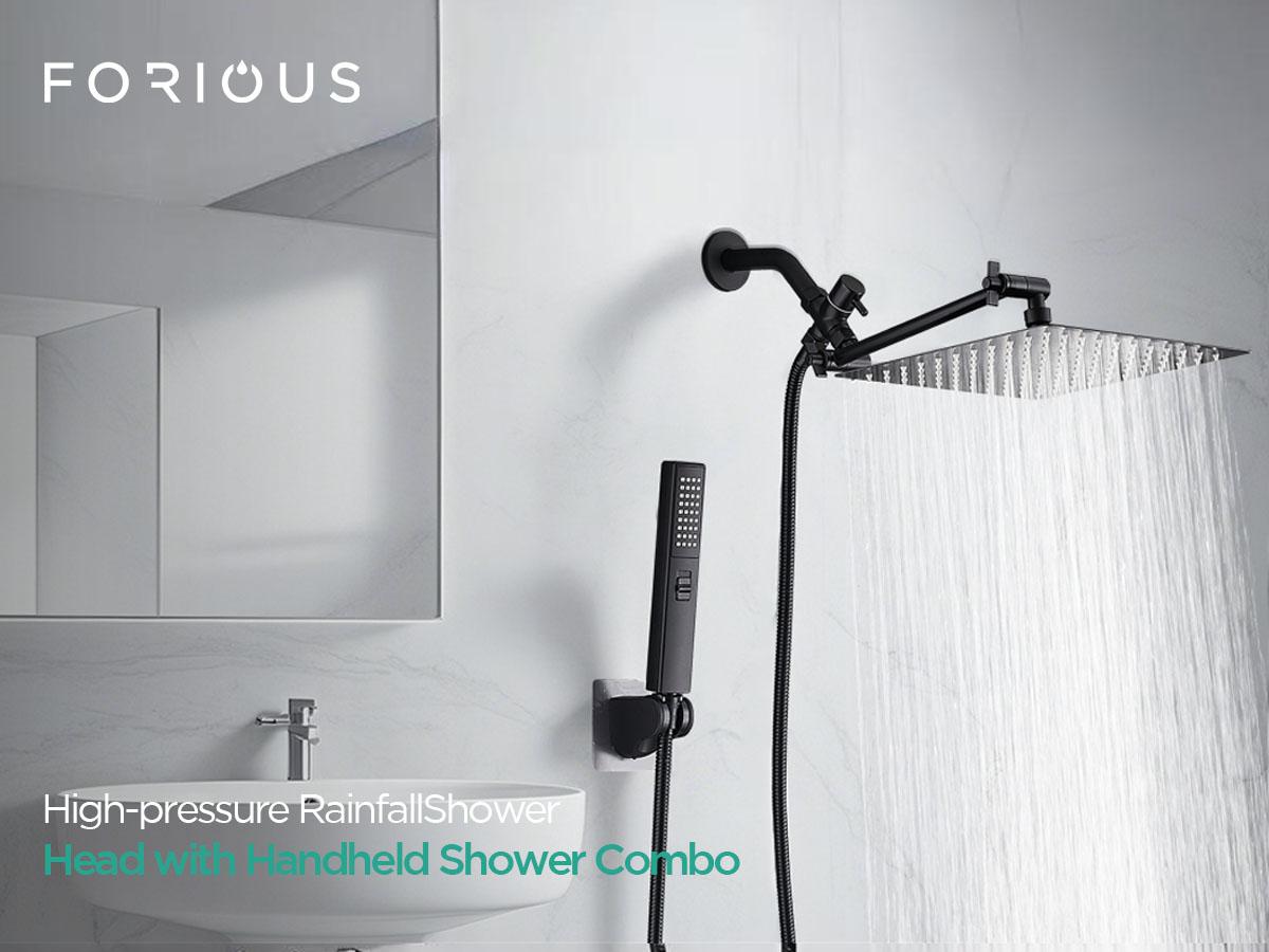Shower Head Combo, 10 Inch High Pressure Rain Shower Head, Adjustable Extension Arm, Spray with Long Hose & Tools, Shower Equipment for Home Springtok